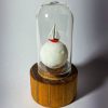 Barco de papel en origami sobre la luna miniatura en domo de vidrio y base de teca - Plicatorius.